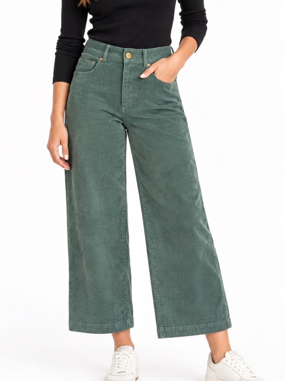 NWT Toad&Co Miraculous Wide Leg Cropped Corduroy Pants Green Silver Pine Size 6
